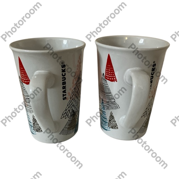 Starbucks 2018 Holiday Christmas Tree Tall Coffee Tea Mug  Cup 11 Oz  Set Of 2 - Picture 3 of 5